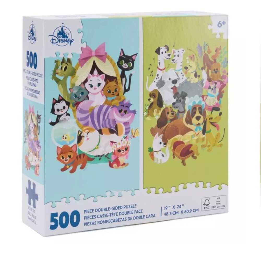 Disney Parks 2025 Dogs & Cats Double Sided 500pc Puzzle Marie Figaro Bolt NEW